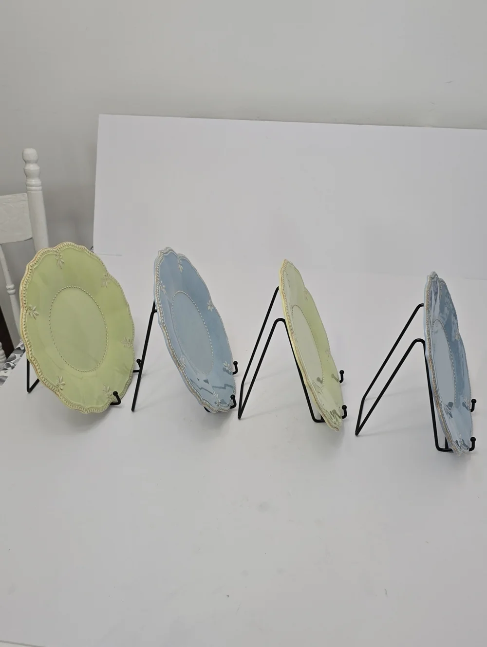 Lenox Set Of 4 French Perle Melamine Dinner Plates Blue Green Raised Beaded
